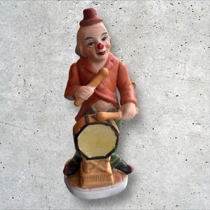 Vintage 1970s Bisque Musician Whimsical Clown Hobo Drum 6" Figurine Porcelain‎